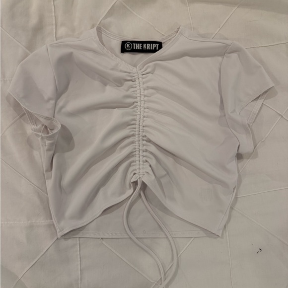 White Ruched Women Top - Picture 2 of 3